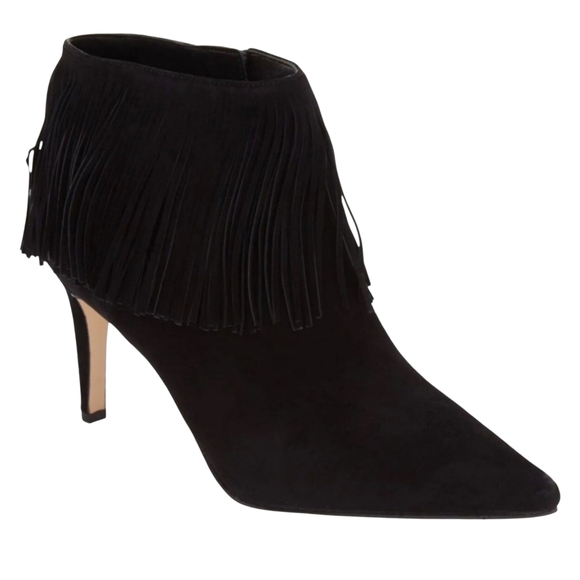 Sam Edelman Kandice Black Suede Fringe Ankle Booties Women's Size 7.5 - Picture 1 of 10